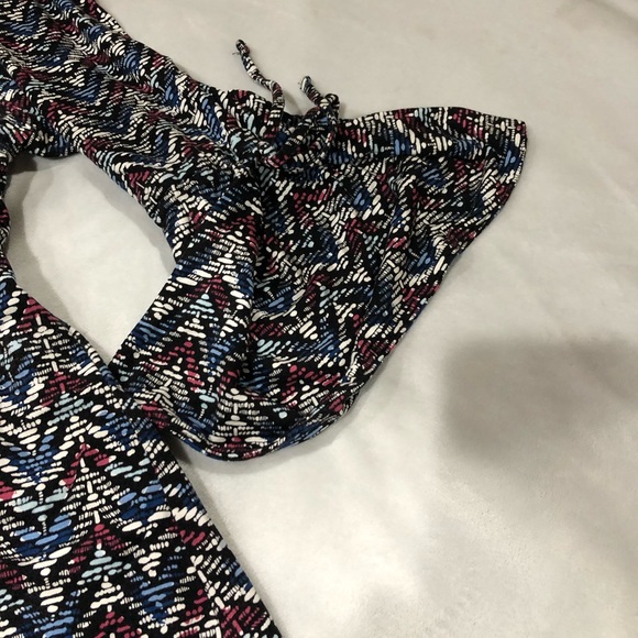 Chico's Size 2 dress flounce sleeve blue, dark pink and white - Picture 3 of 6